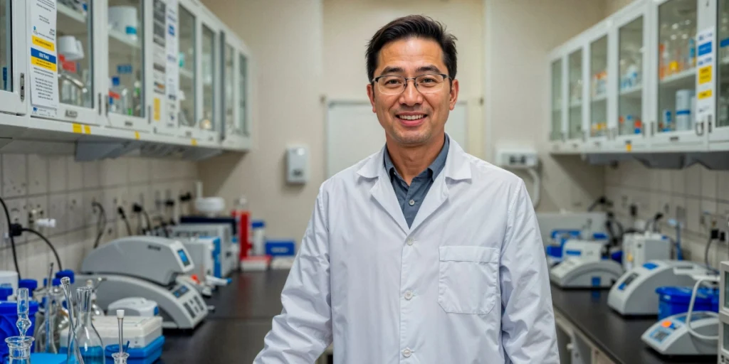 Professional chemist standing in a modern research lab of top chemical manufacturers in China