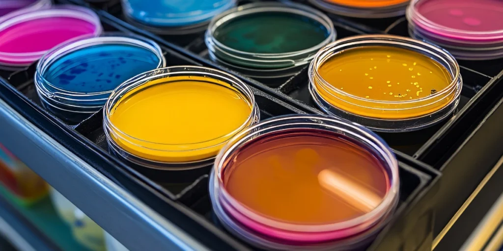 Vibrant liquid chemicals in lab containers showcasing quality control in CPEC Chemical Logistics operations