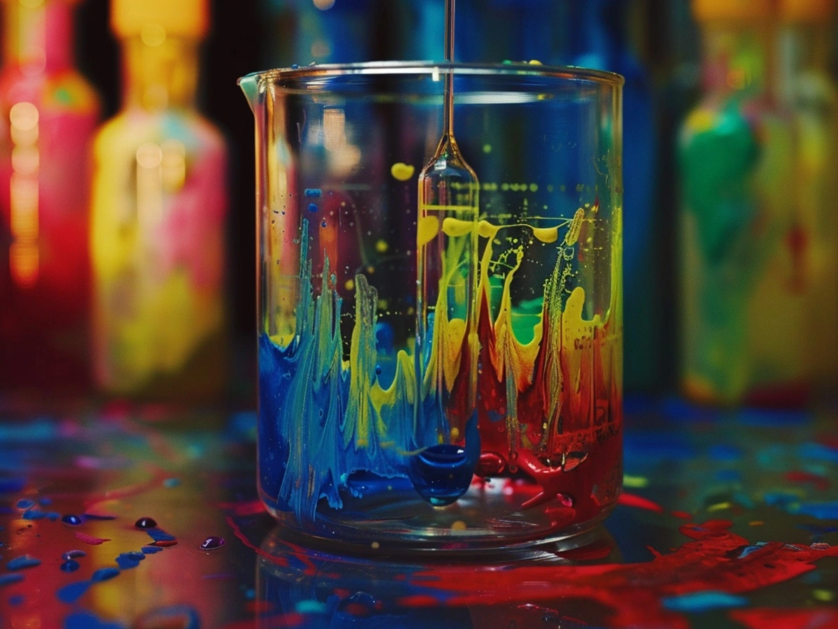 Mixed liquid chemicals in a glass beaker symbolizing innovation and safe handling in CPEC Chemical Logistics