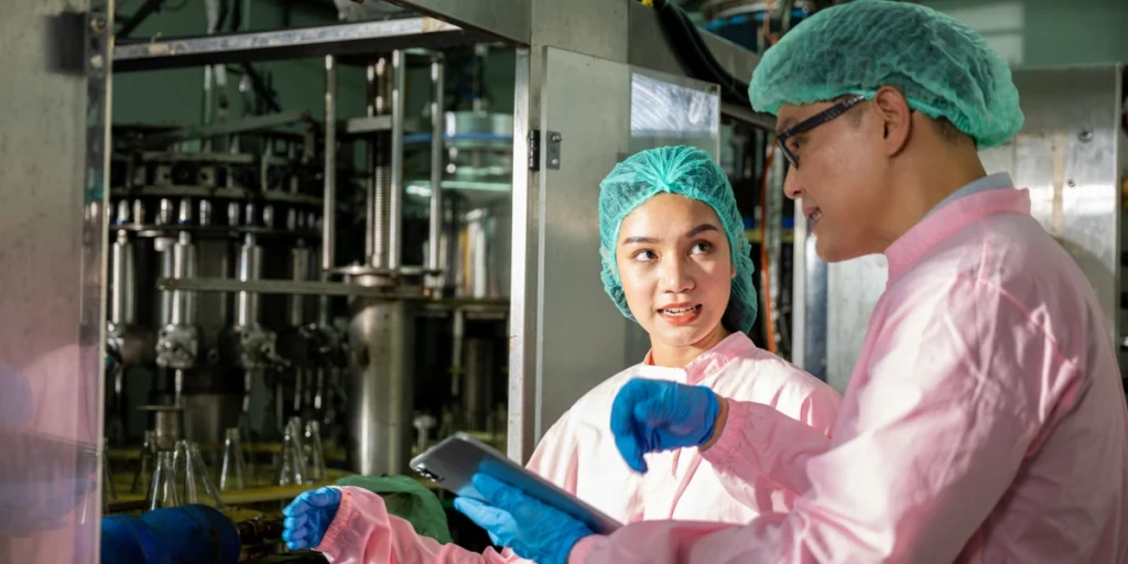 工厂技术员按照危险化学品安全法要求检查生产流程与安全管理